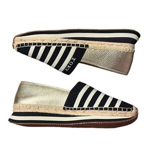 Tory Burch Blue and Gold Striped Espadrilles